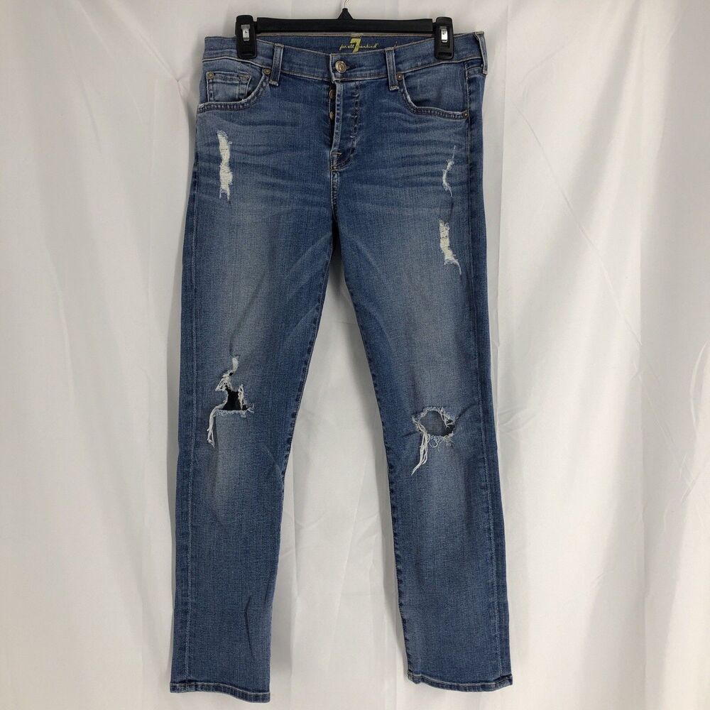 7 For All Mankind Josefina Skinny Boyfriend Women's Jeans Blue Button Fly 27